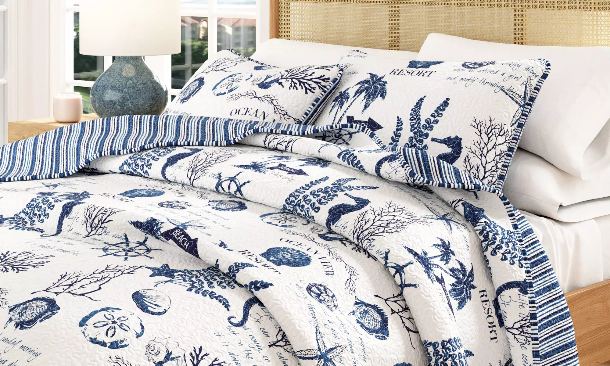 Coastal Shell Themed Quilt Set Bedspread (2- or 3-Piece)