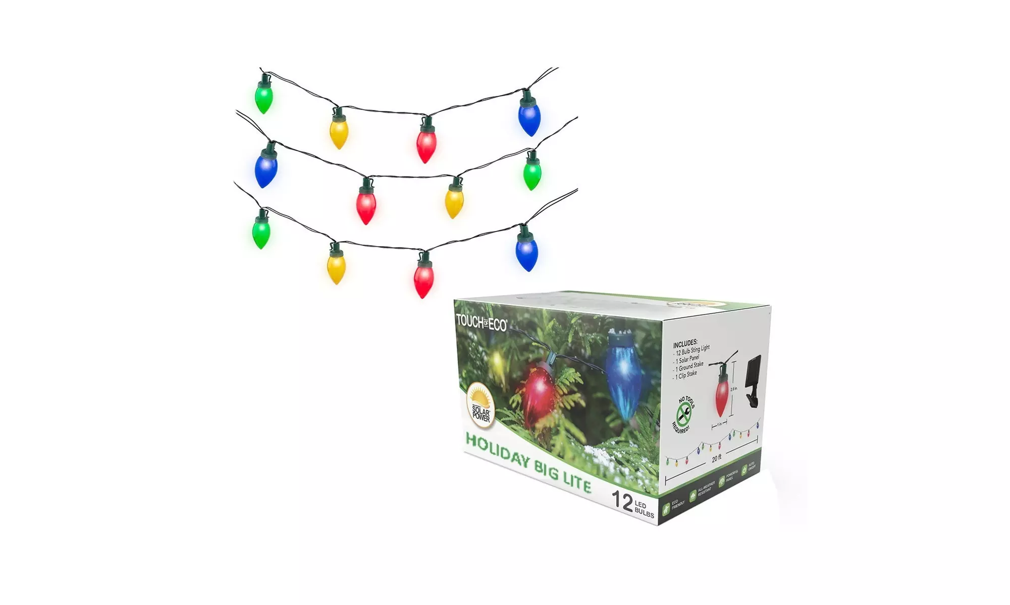 Touch Of ECO Holiday Outdoor Solar Multi-Colored LED Christmas String Lights