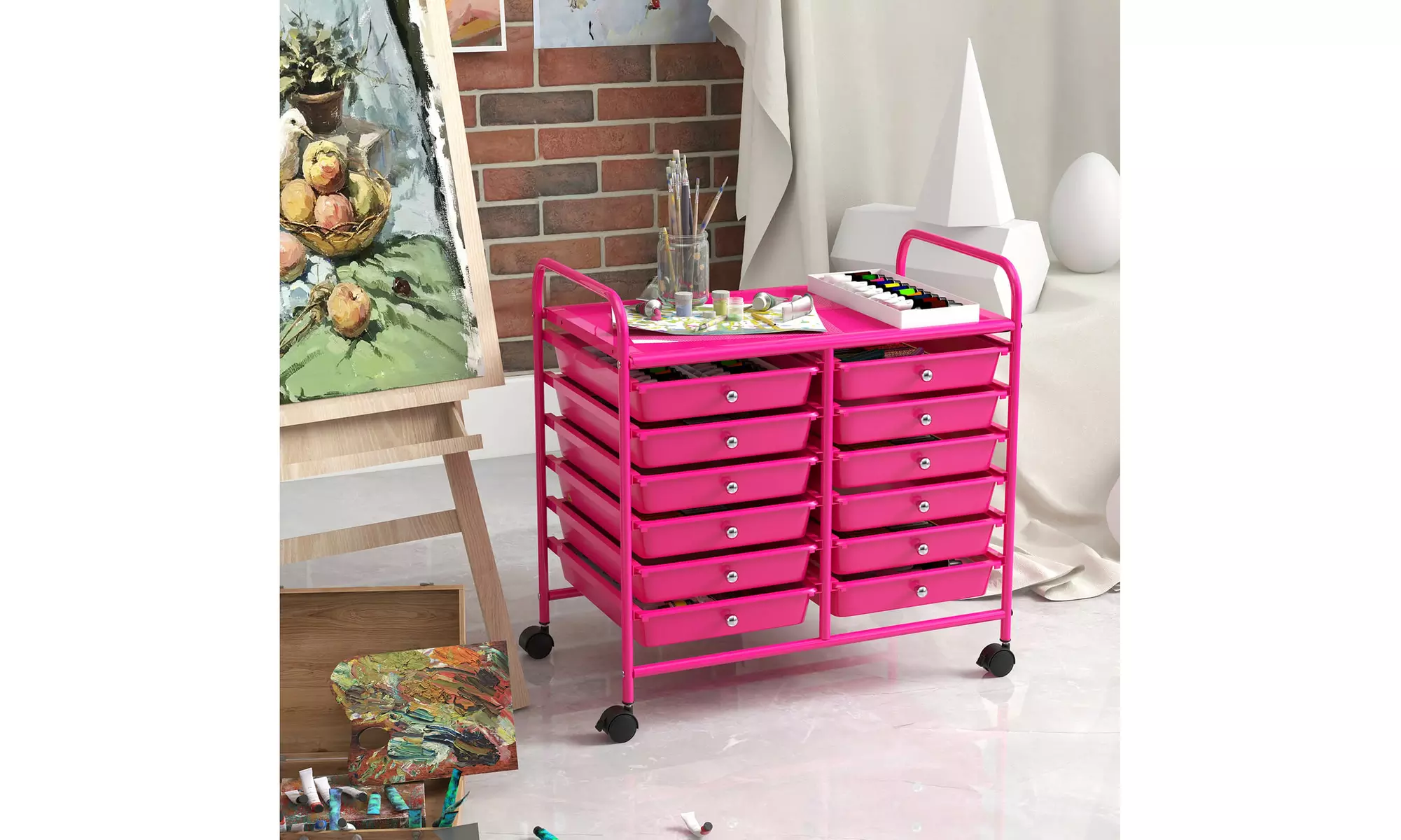 Costway 12 Drawers Rolling Cart Storage Scrapbook Paper Studio Organizer Bins
