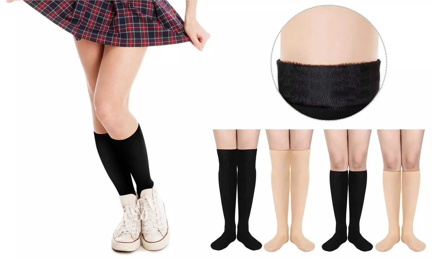 3-6 Pair Women Knee Winter Fleece Lined Warm Socks Thermal Mid-calf  - Primary Image