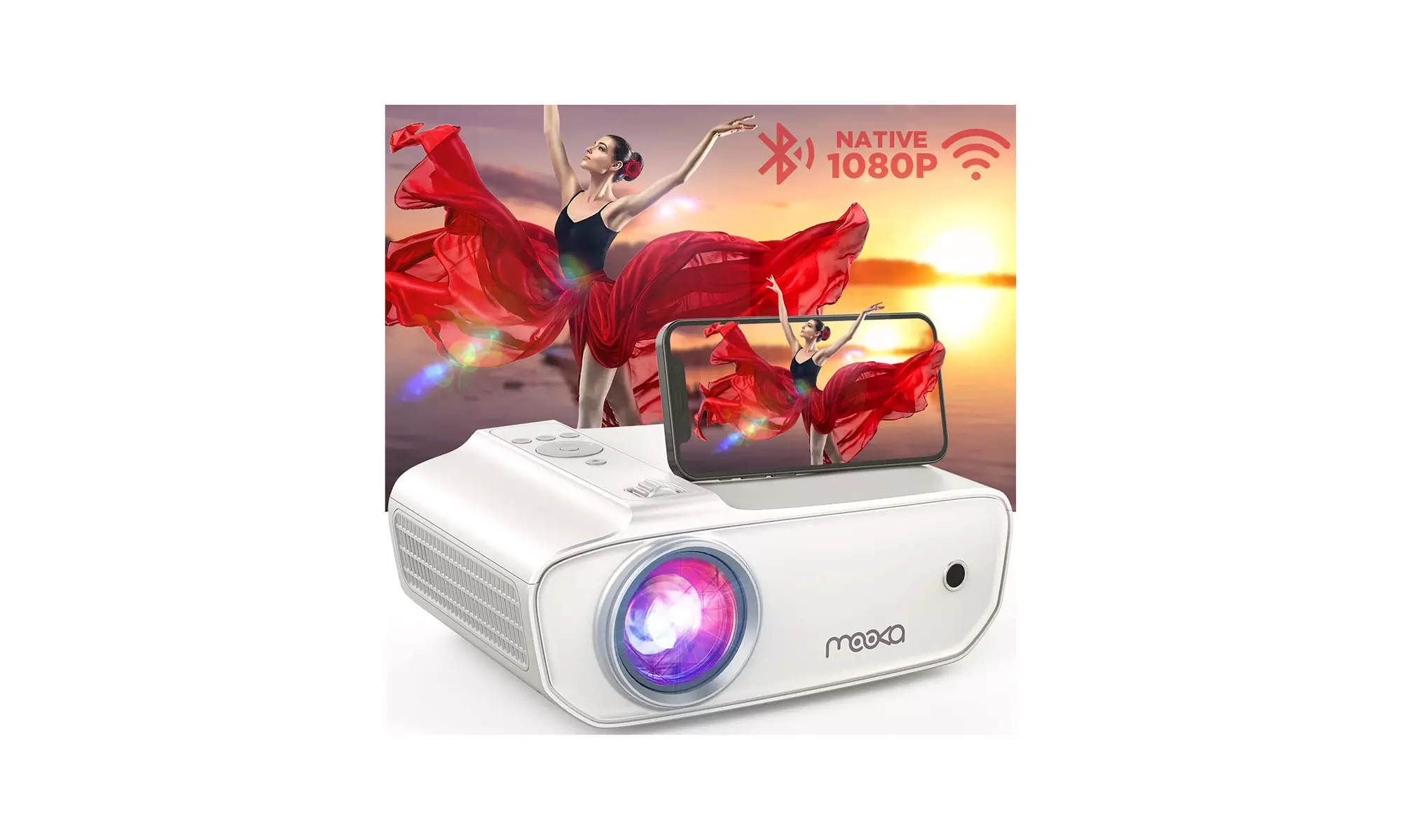 MOOKA BL69 1080P Video Projector with Bag - White - Primary Image