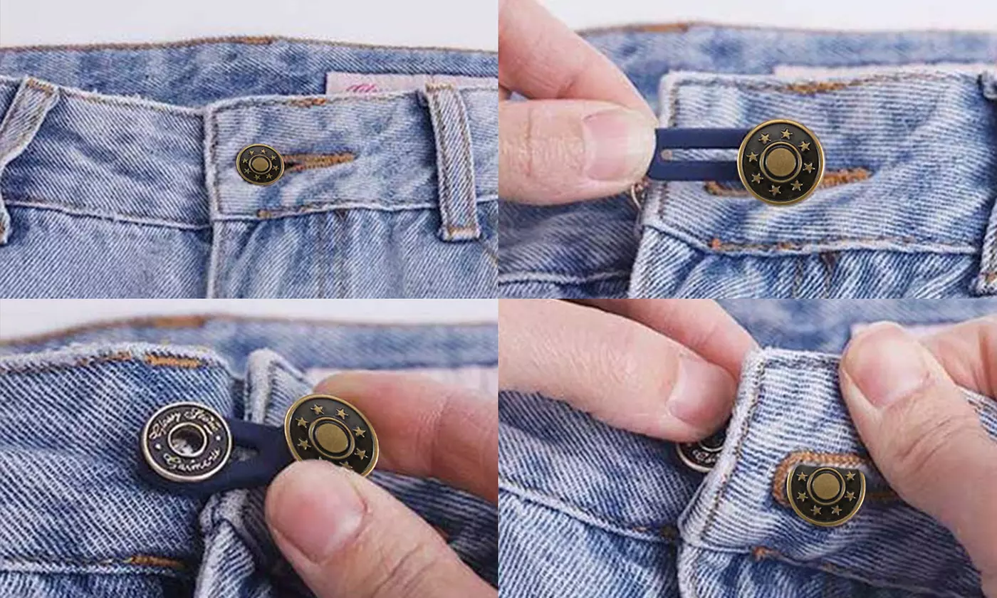 5 Pack No Sew Elastic Metal Jeans Retractable Button Pant Waistband Expander
