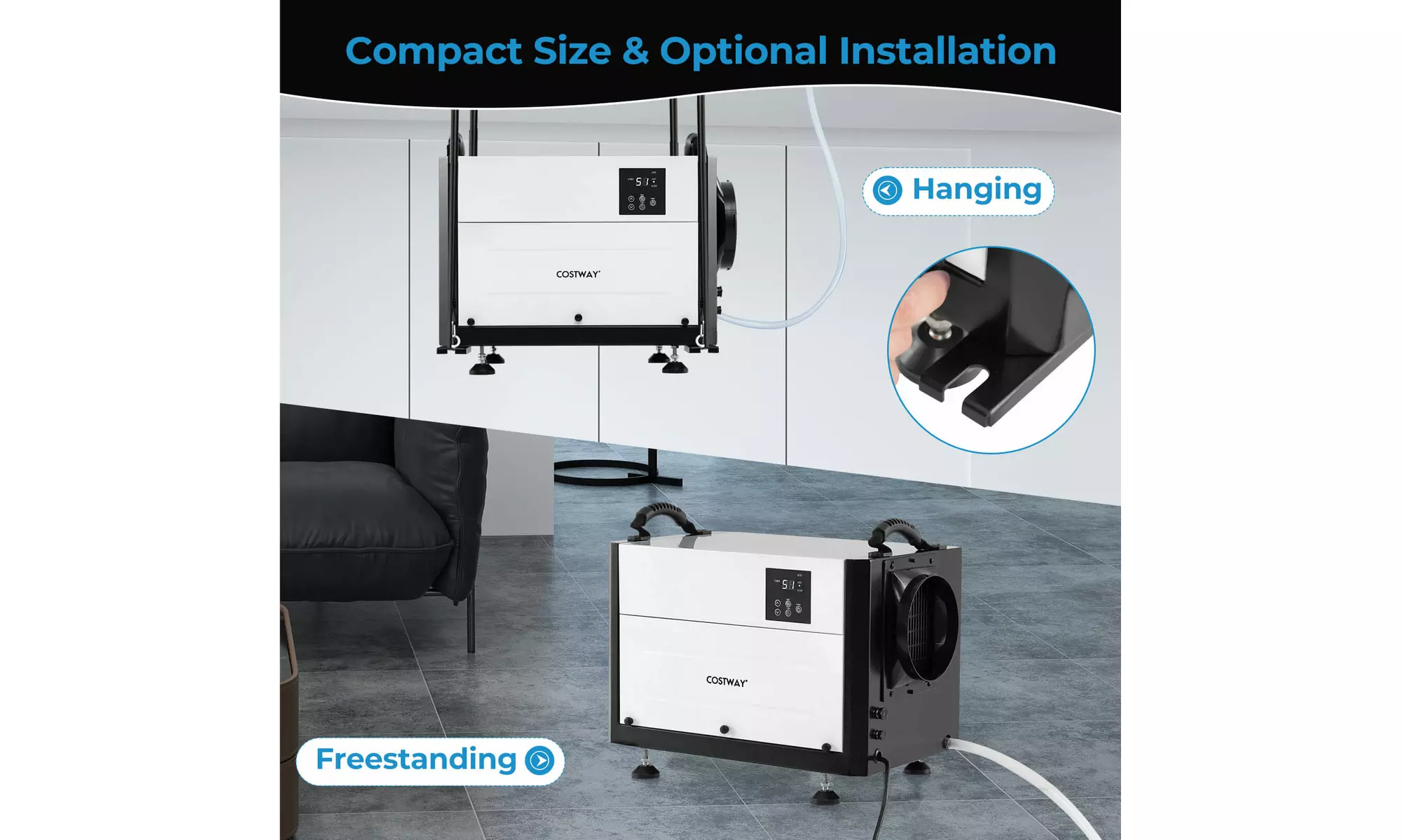 Costway Crawl Space Dehumidifier Commercial Dehumidifier w/ 3 Modes & 24H Timer
