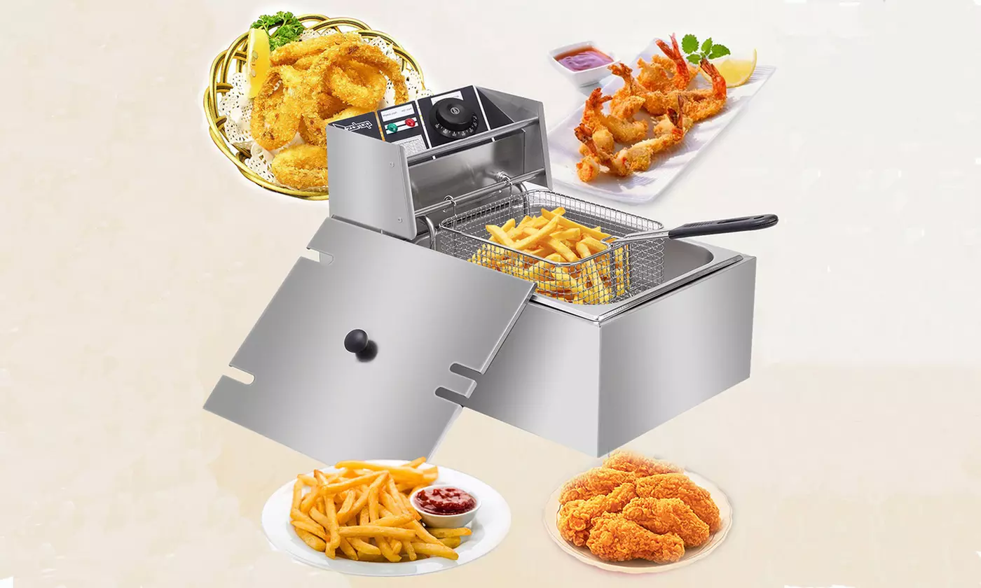 2500W 6L French Fry Cooker Commercial Electric Deep Fryer w/ Basket Lid - Primary Image