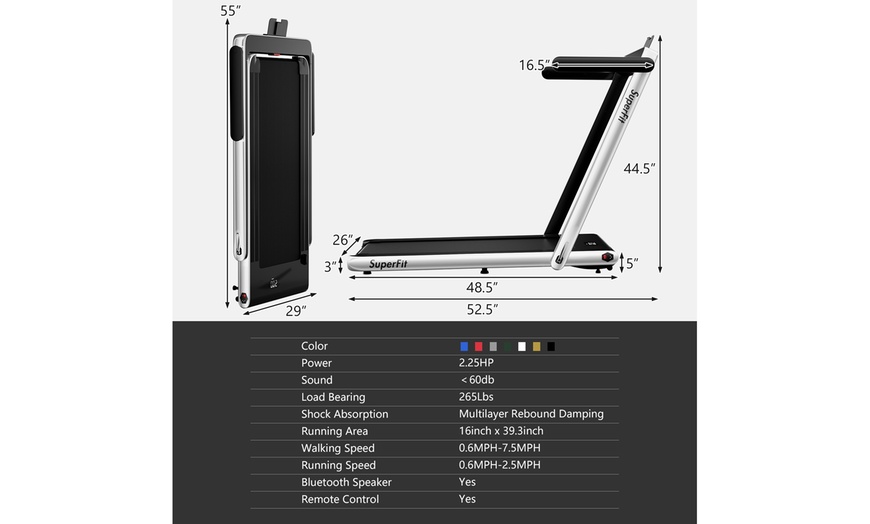 Image 12: Superfit 2.25HP 2 in 1 Folding Treadmill Speaker Home Gym