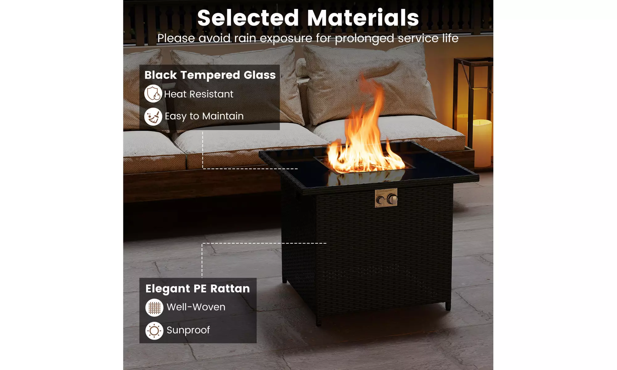 Costway Propane Fire Pit Table with Metal Slatted Tabletop & Steel Burner