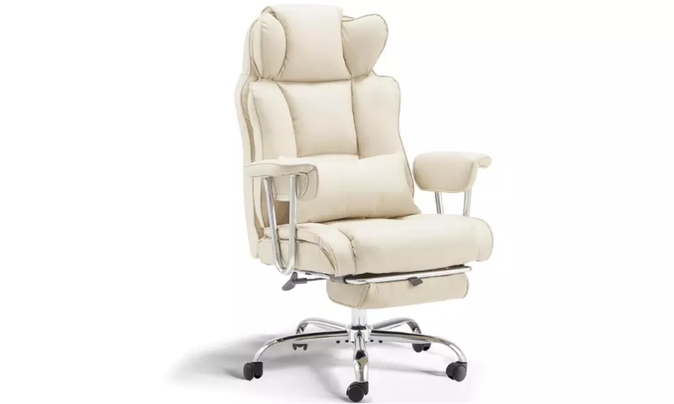 Executive Reclining Office Chair with Extendable Footrest – High Back Padded Desk Chair for Home Office