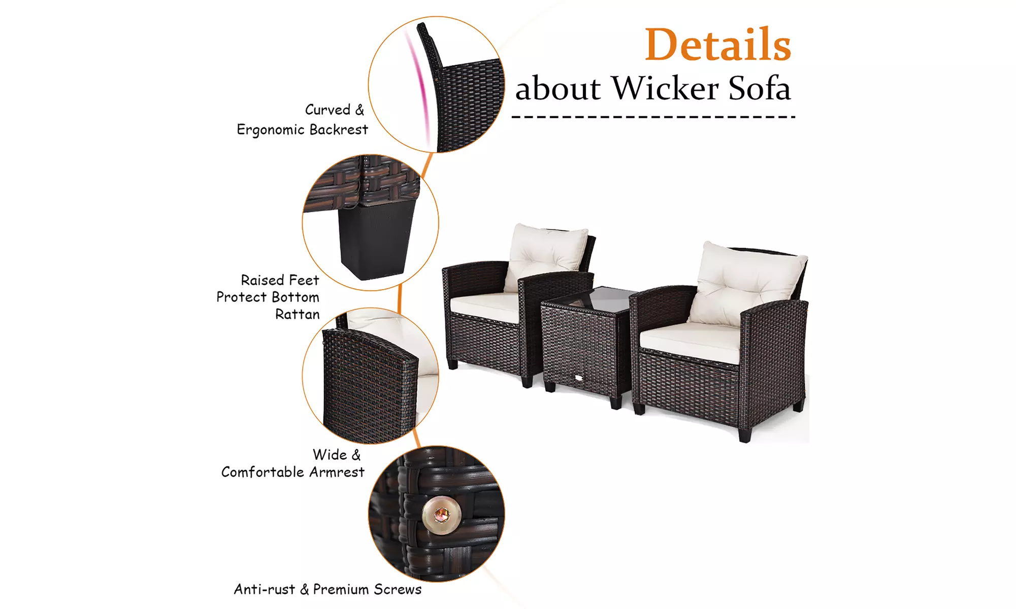 Costway 3 Piece Patio Rattan Furniture Set