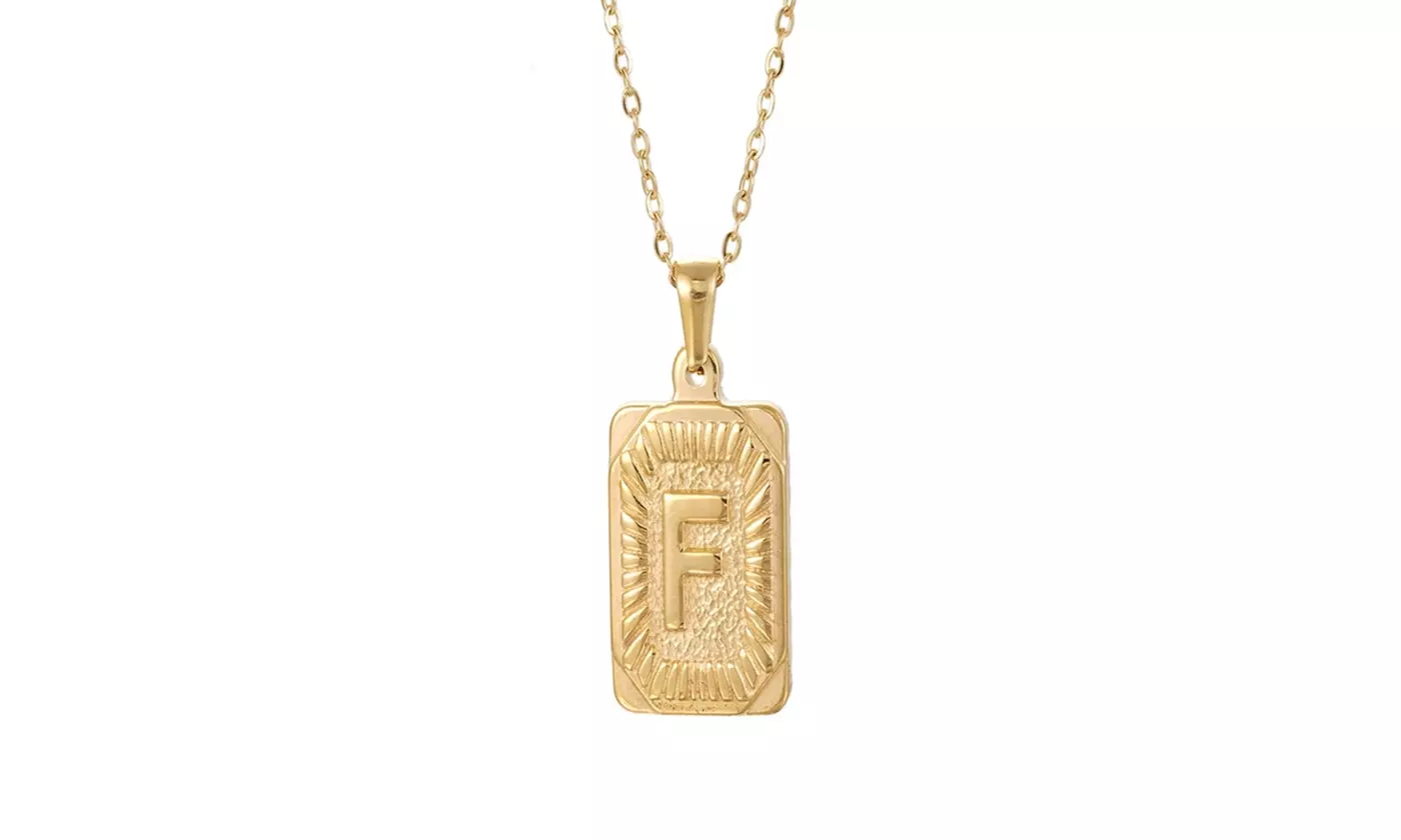 Gold Plated Stainless Steel Initial Pendant with Box Link Chain Necklace