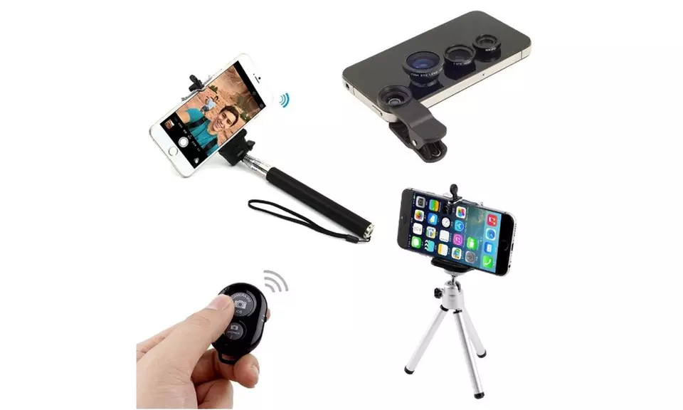 4 in 1 Bluetooth Selfie Stick, Monopod, Tripod plus Camera Lens for Phone - Primary Image
