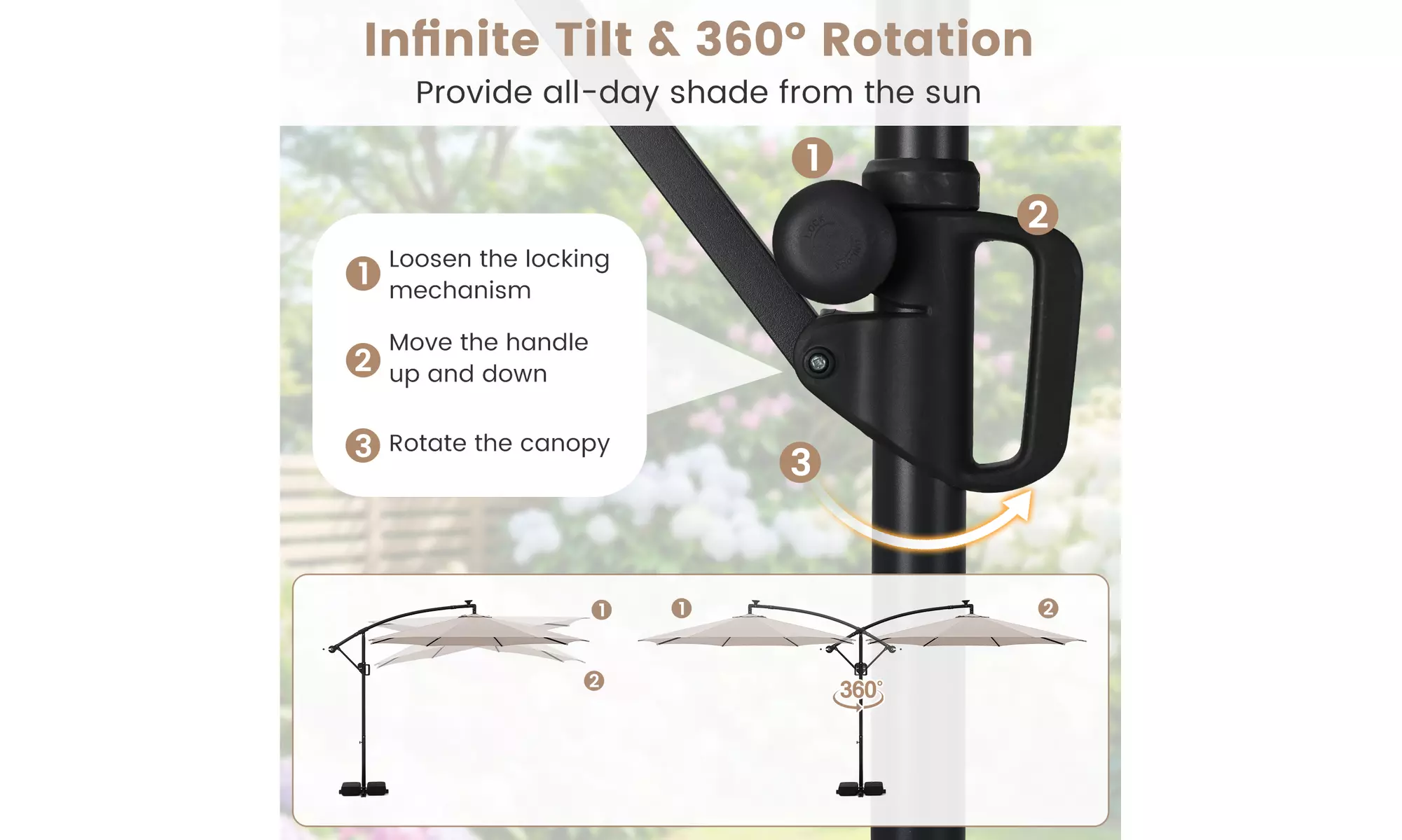 Costway 10 FT Solar Offset Hanging Umbrella with Base