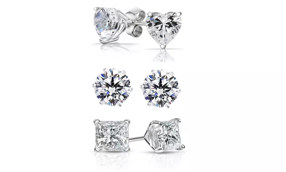 Set of 3 Sterling Silver Earring Stud Set Made With Crystals From Swarovski