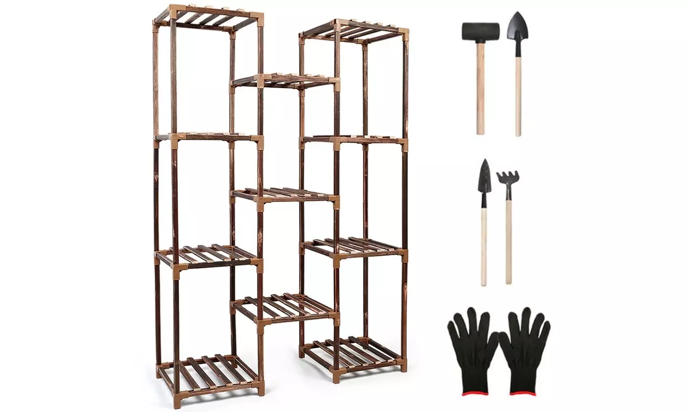 NewHome Multi-Tier Wooden Plant Stand with Tools