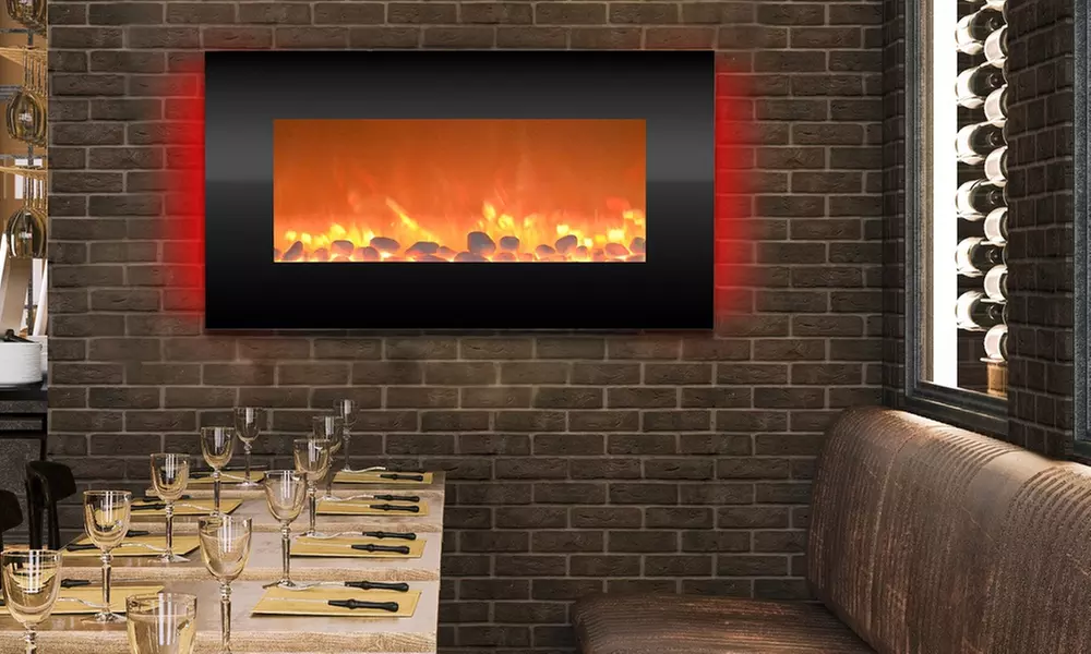 Electric Fireplace- Wall Mounted with Backlight Colors, Heat and Remote Control - Primary Image