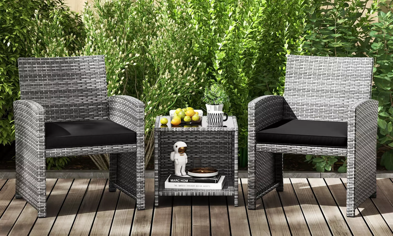 Costway 3-Piece Patio Furniture Set with Tempered Glass Coffee Table