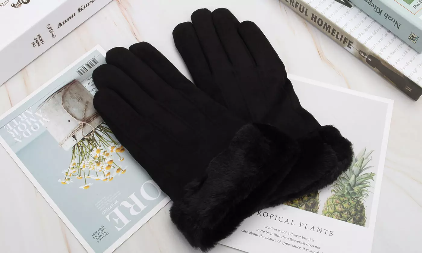 Women Winter Gloves Soft Suede Like Warm Plush Lined Touchscreen Gloves