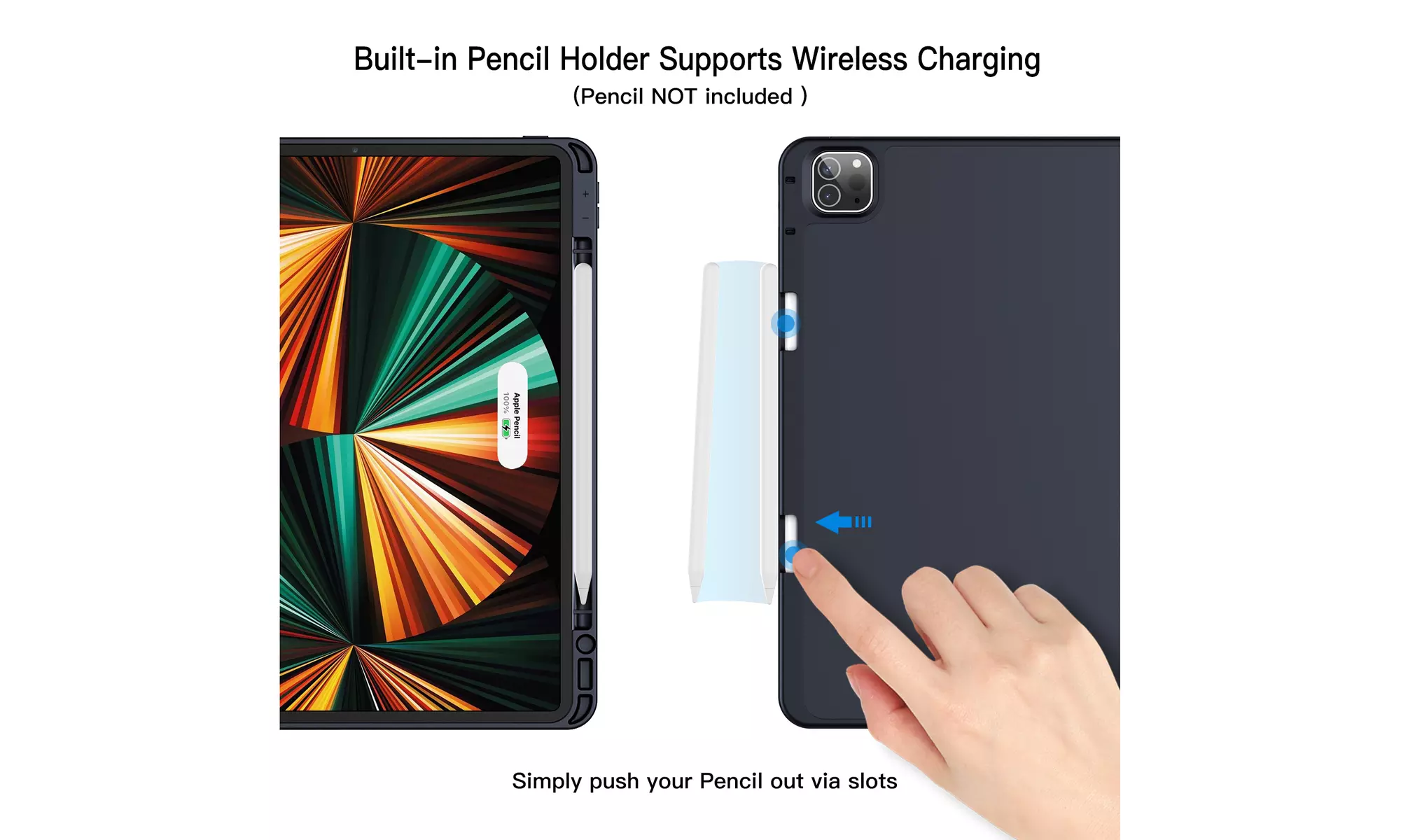 iPad Pro 12.9'' (2022/2021) Case with Pencil Holder, Support 2nd Pencil Charging