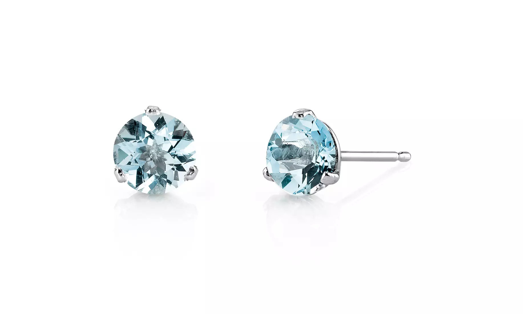14K White Gold Plated 1.50 Carat Round Aquamarine Stud Earrings - Primary Image