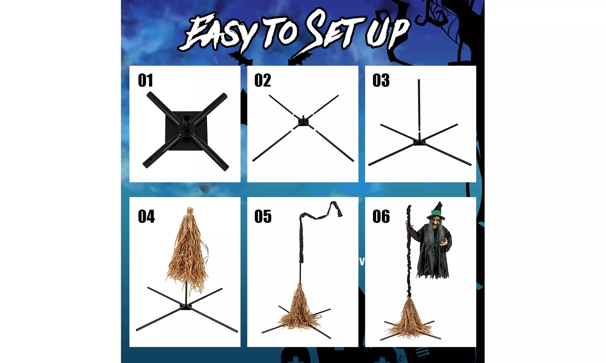 Costway Witch on Broom Halloween Animatronic Life Size Halloween Prop