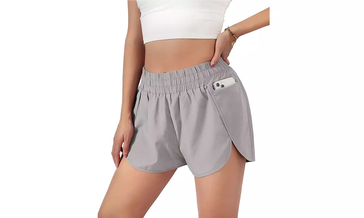 Women's Athletic Shorts High Waisted Running Shorts Pocket Sporty Shorts (M-2XL)