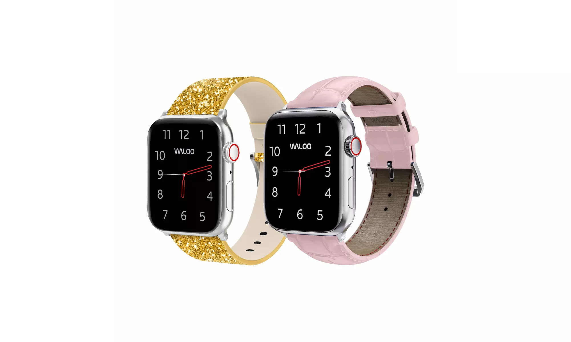 Waloo 2-Pack Leather Bling and Crocodile Embossed Apple Watch Bands