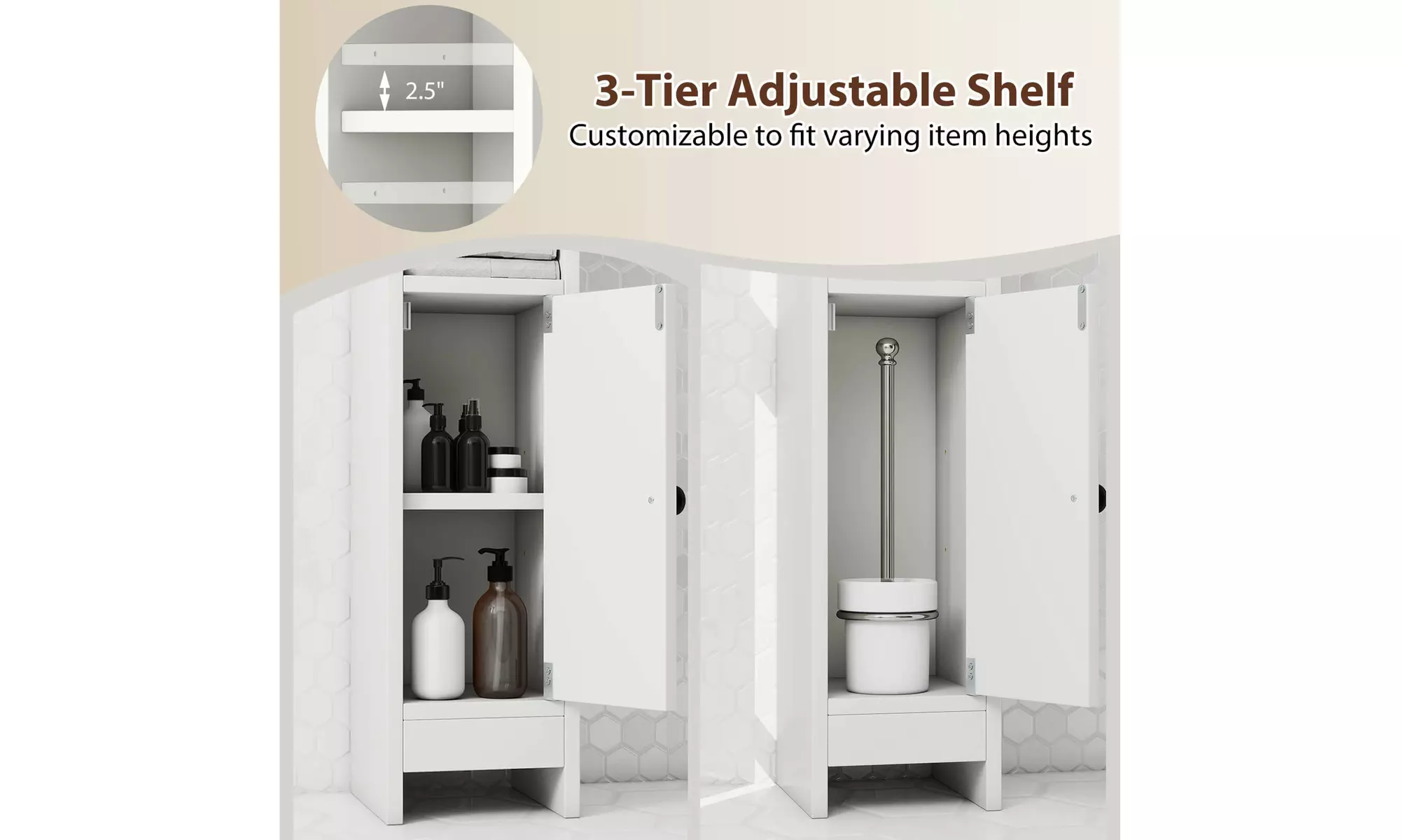 Costway Bathroom Storage Cabinet with Adjustable Shelf 1 Door & 2 Open Shelves