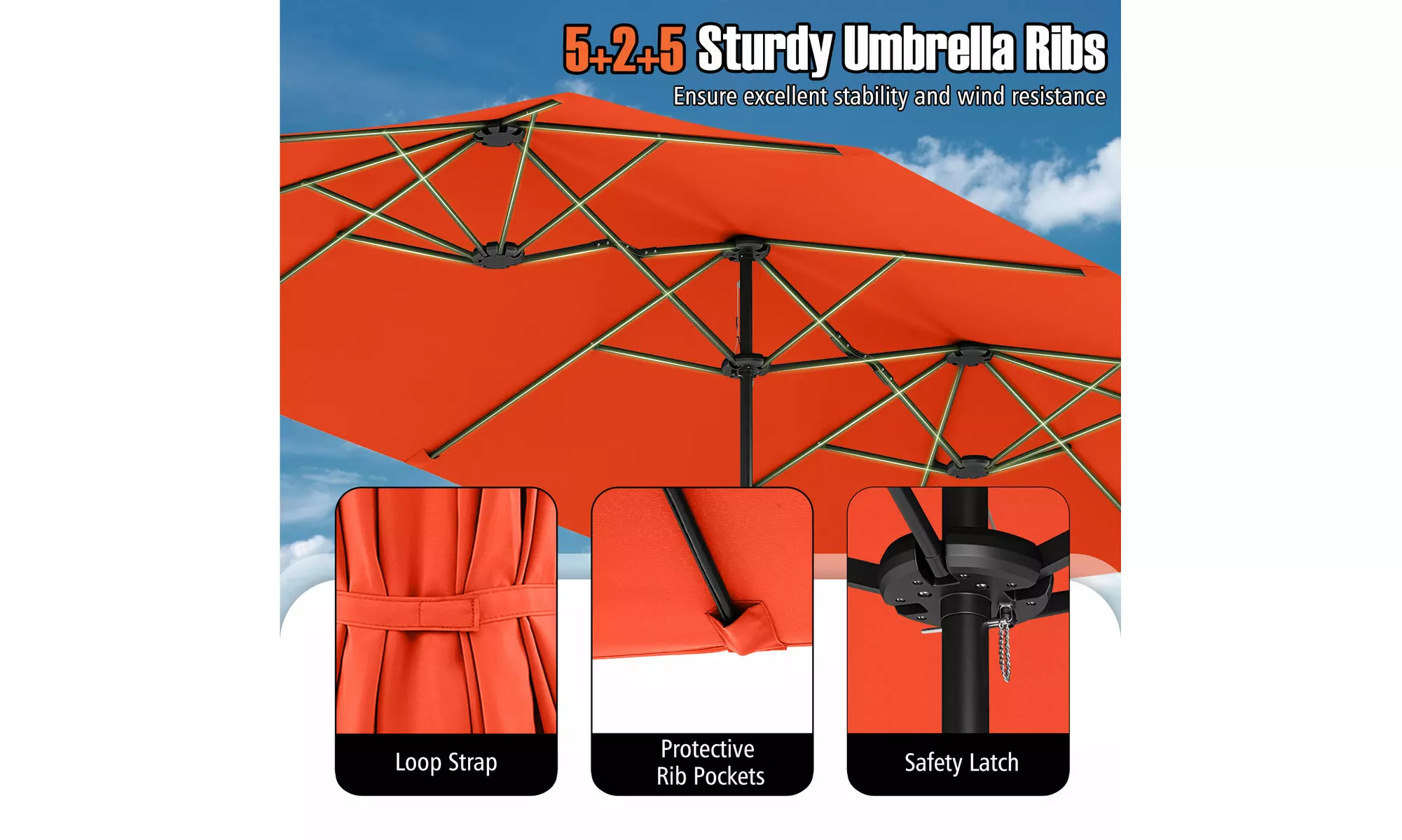 Costway 15.5 FT Extra-Large Patio Umbrella with LED Solar Lights