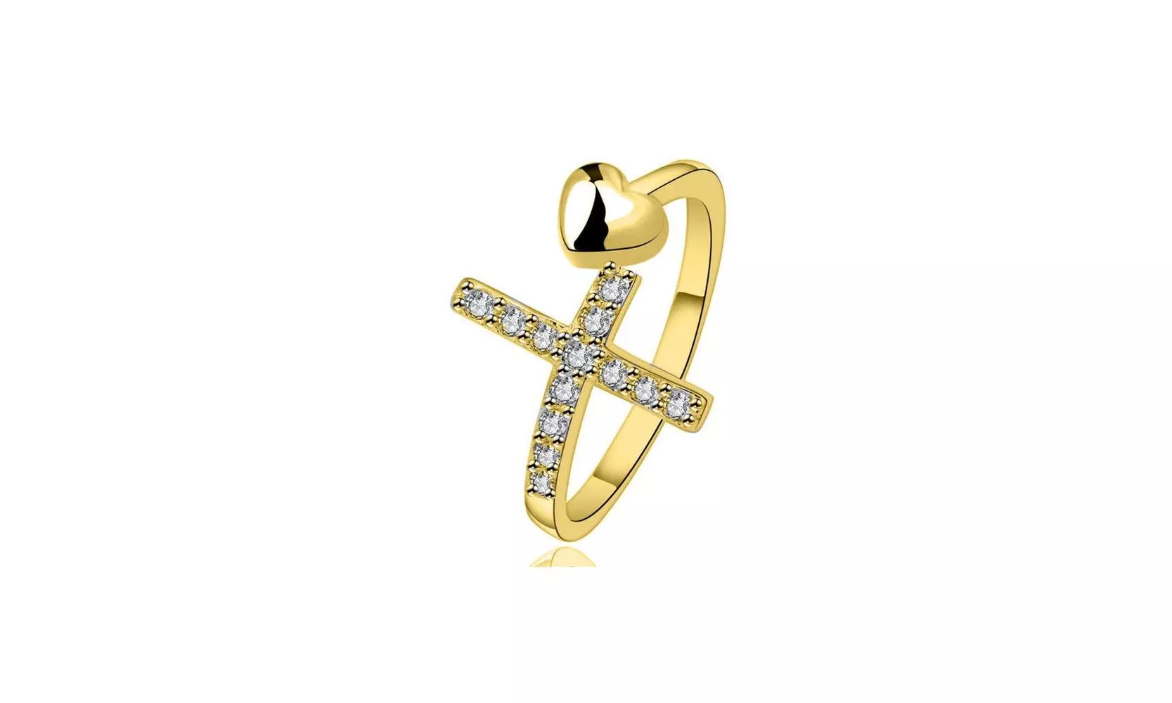 18K Gold Plated Crystal Cross and Heart Eternity Band - Primary Image