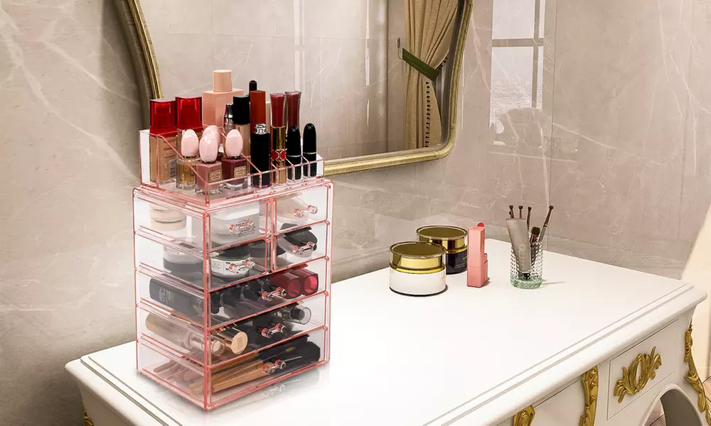 Plastic Cosmetics Makeup Storage Rack 7 Large Drawers (Set of 2)