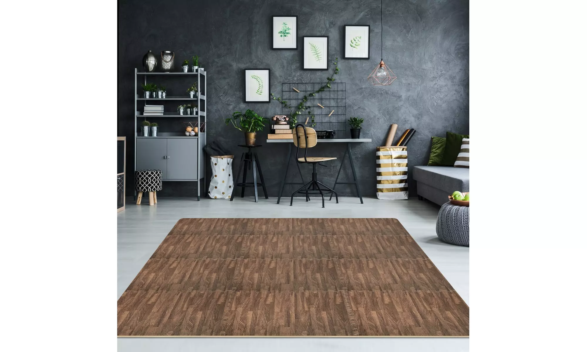 Sorbus Wood Grain Foam Interlocking Floor Mats 3/8" Thick - 12 Tiles - 48 SQ FT