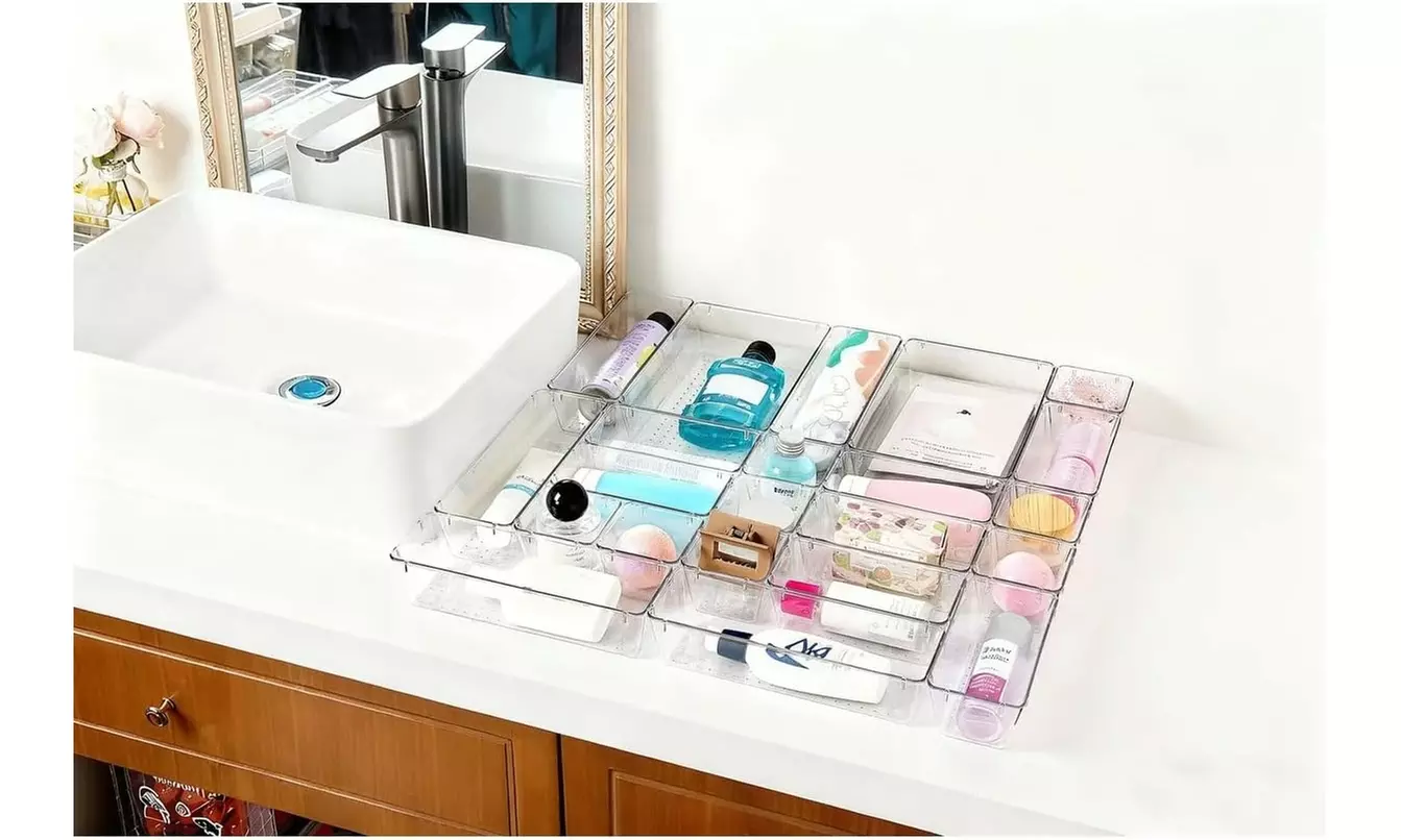 25-Piece Clear Plastic Drawer Organizers Set