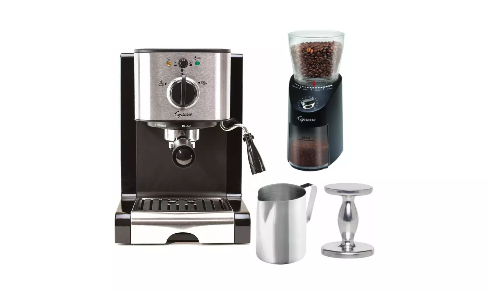 Capresso EC100 Pump Espresso Machine with Infinity Plus Coffee Grinder Bundle - Primary Image