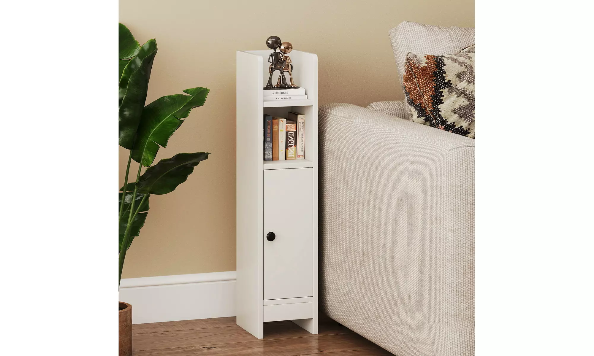 Costway Bathroom Storage Cabinet with Adjustable Shelf 1 Door & 2 Open Shelves