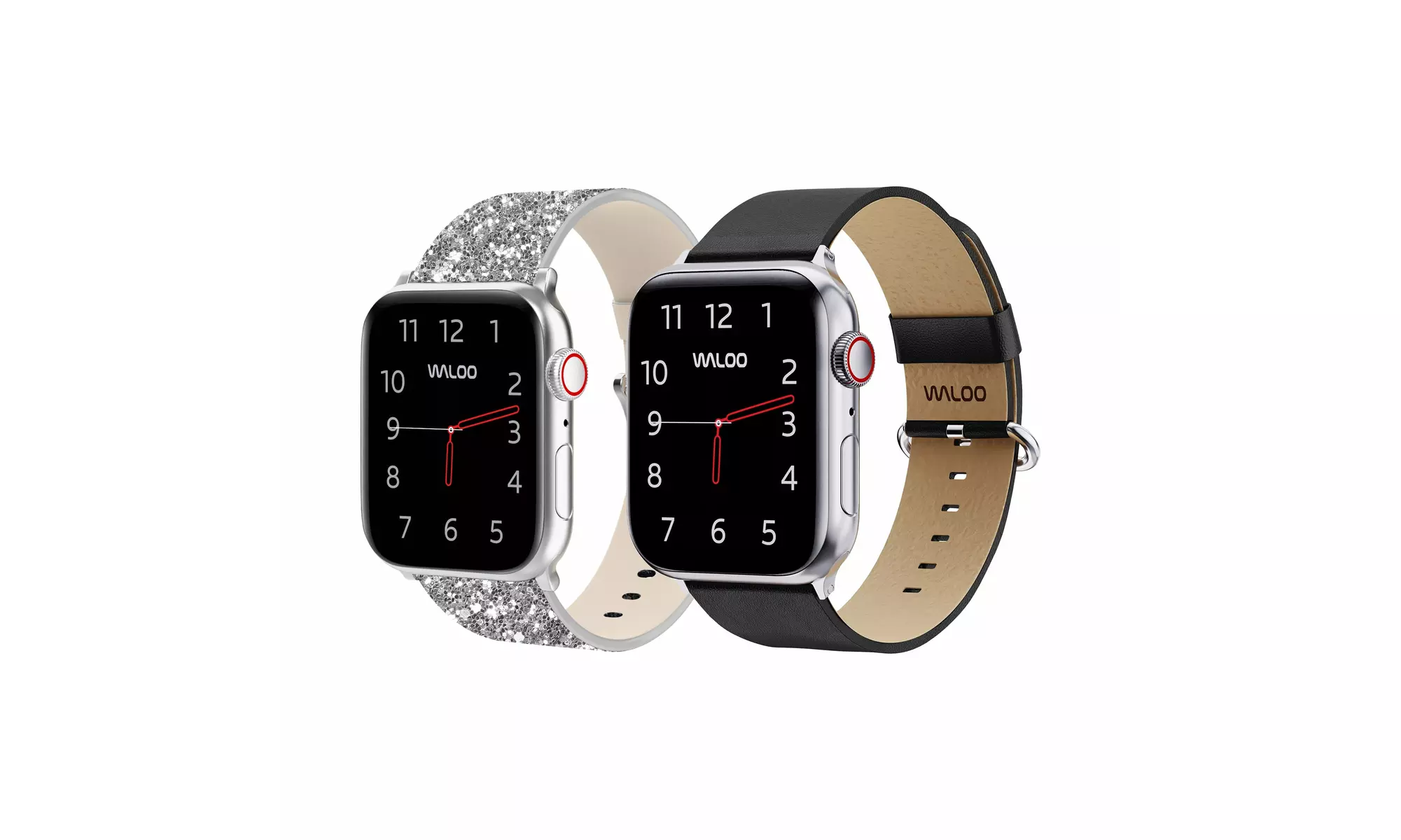 Waloo 2 Pack Leather Bling & Leather Grain Apple Watch Bands
