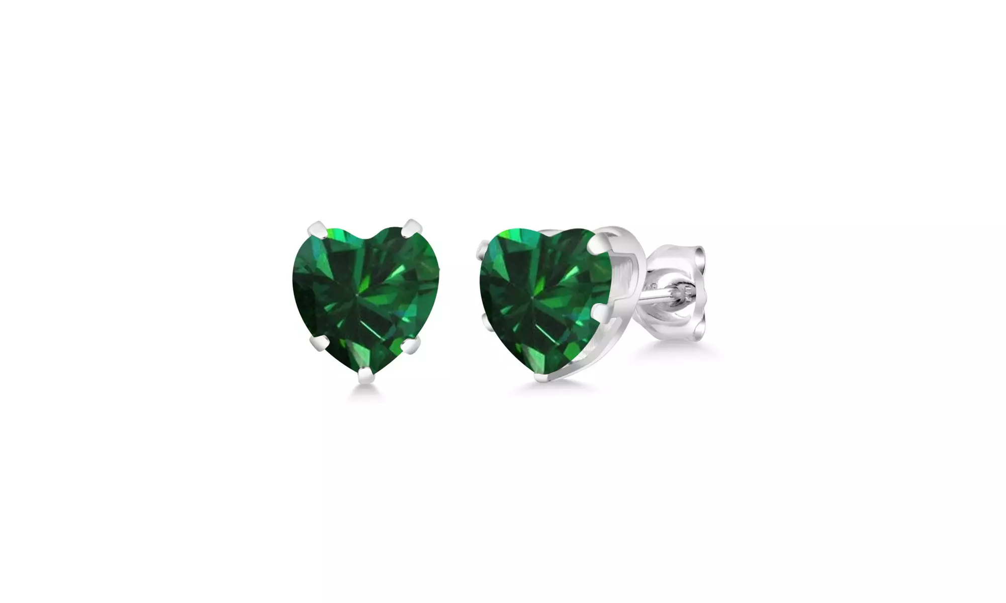 3.26 Ct Heart Shape 8mm Green Nano Emerald White Gold Plated Stud Earrings - Primary Image