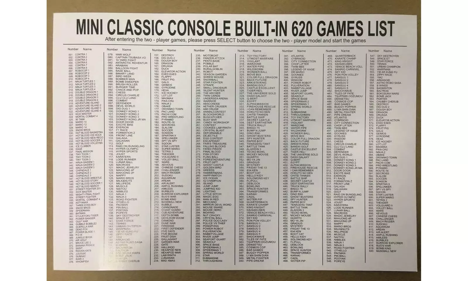 Retro Mini Gaming Console with 620 Classic Games and Dual Controllers