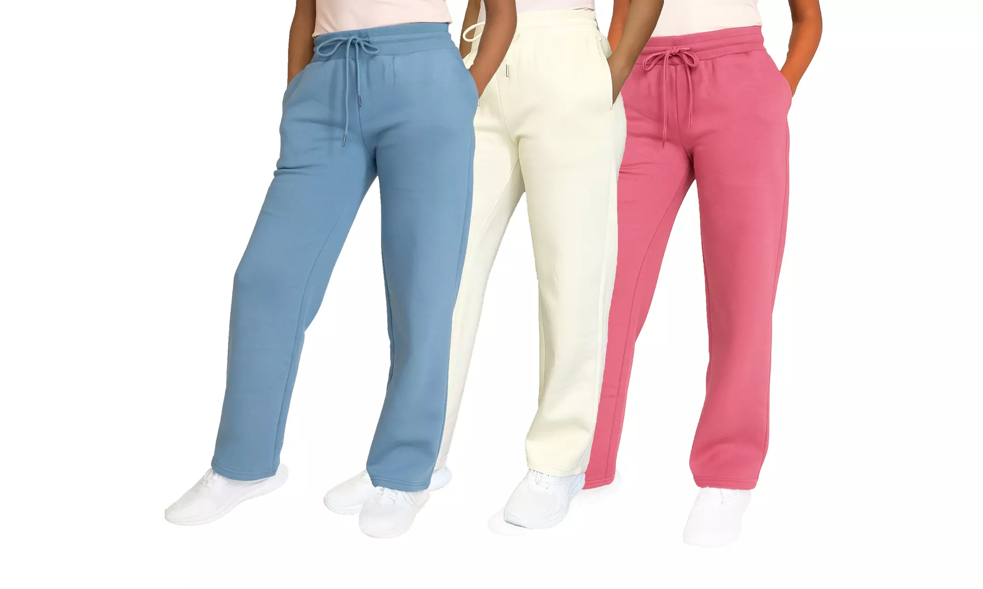 3-Pack Women's Heavyweight Wide-Leg Fleece Sweatpants - Loose Fit with Pockets
