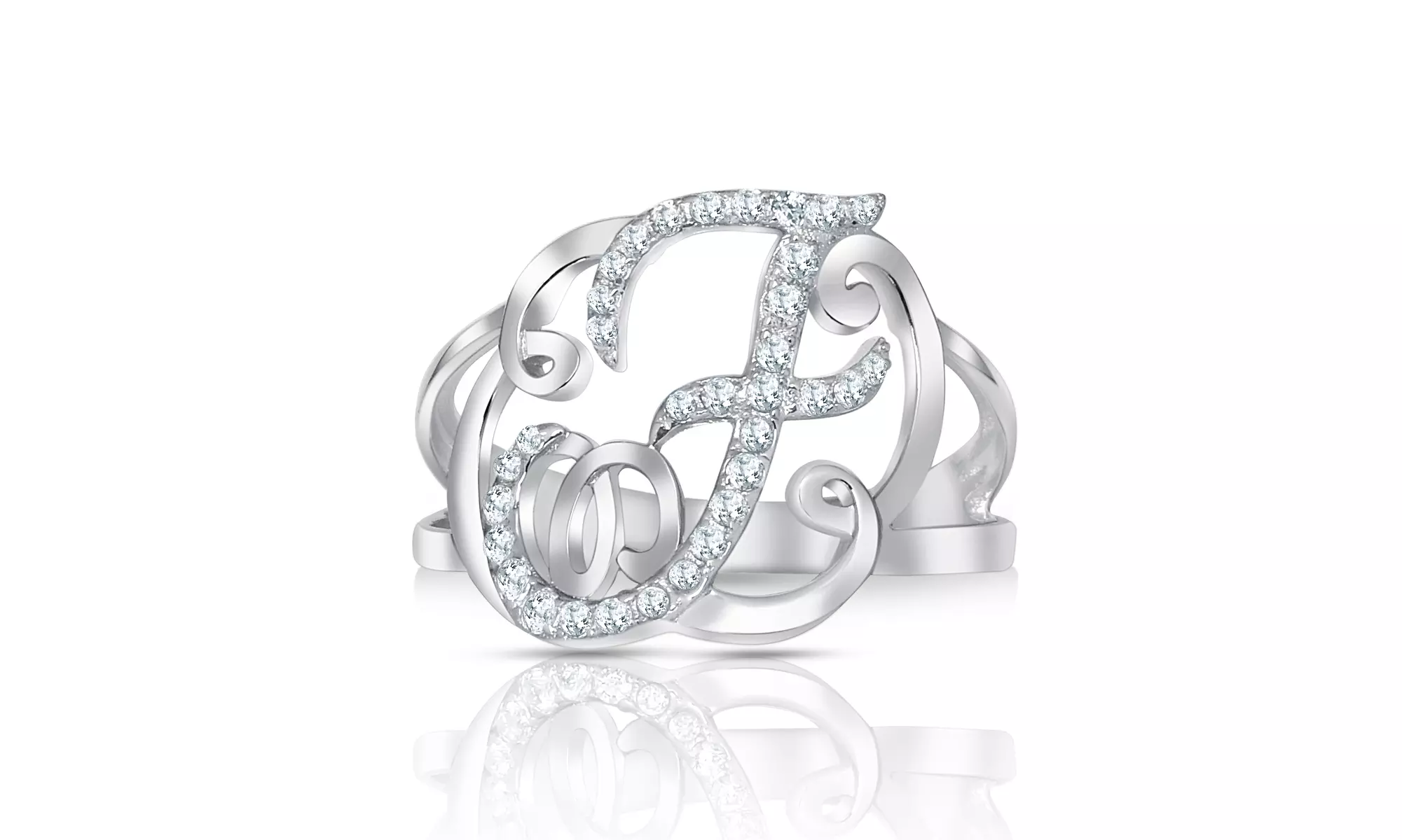 Crystal Monogram Ring in Sterling Silver
