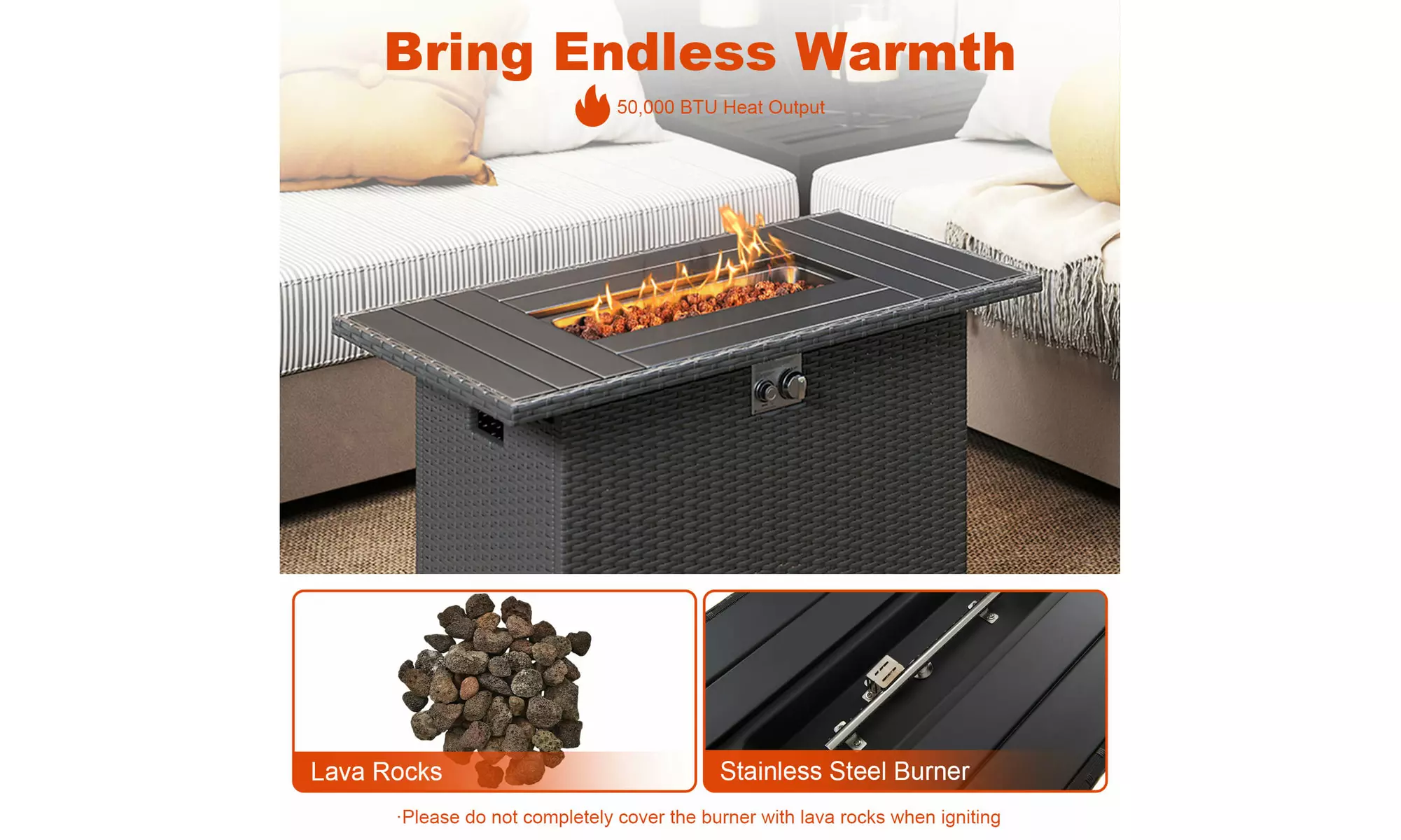 Costway Propane Fire Pit Table with Metal Slatted Tabletop & Steel Burner