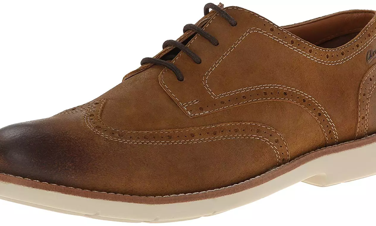 CLARKS Raspin Brogue Mens Tobacco Suede 7-Medium (26102898) - Primary Image