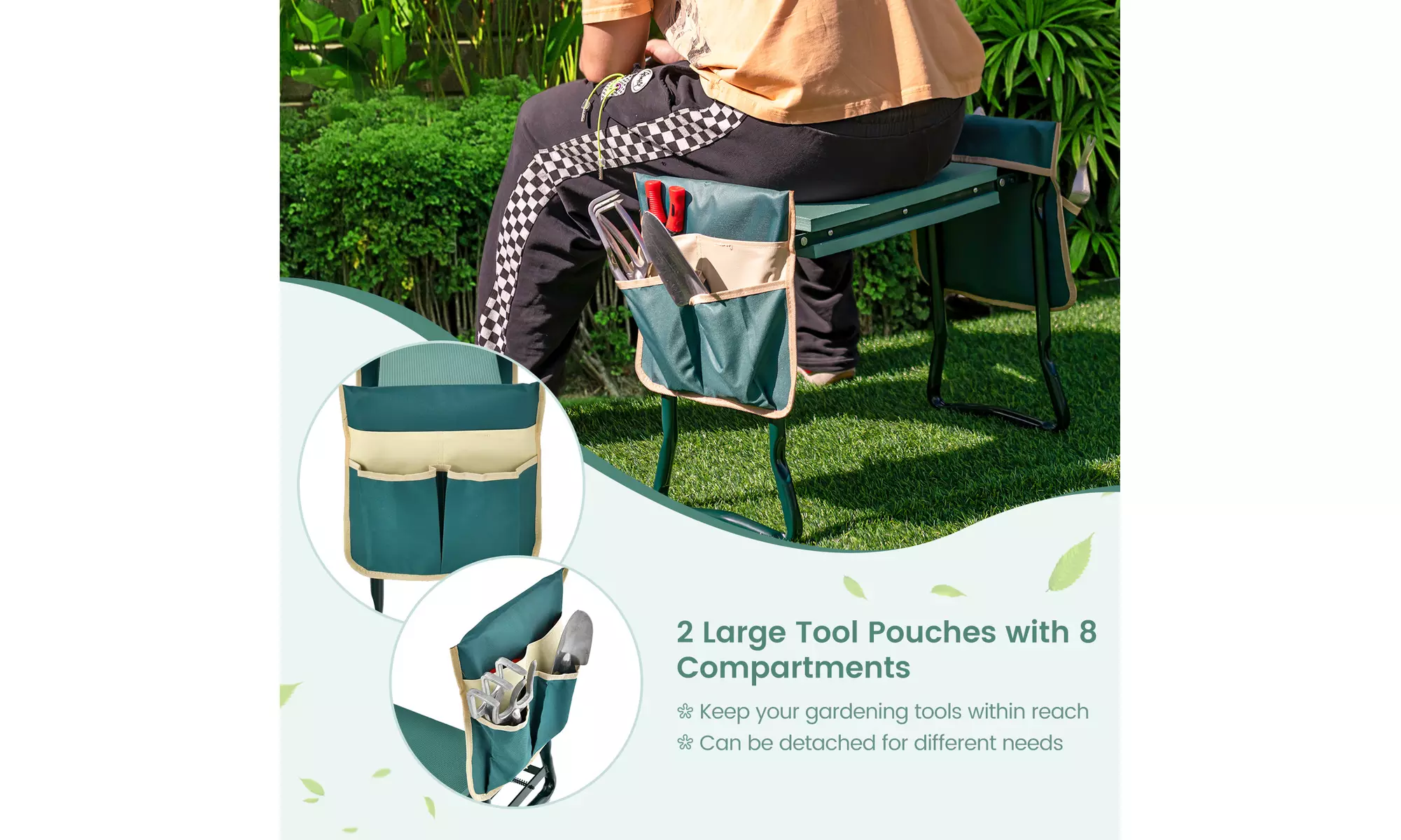Costway Folding Garden Kneeler and Seat Bench w/2 Bonus Tool