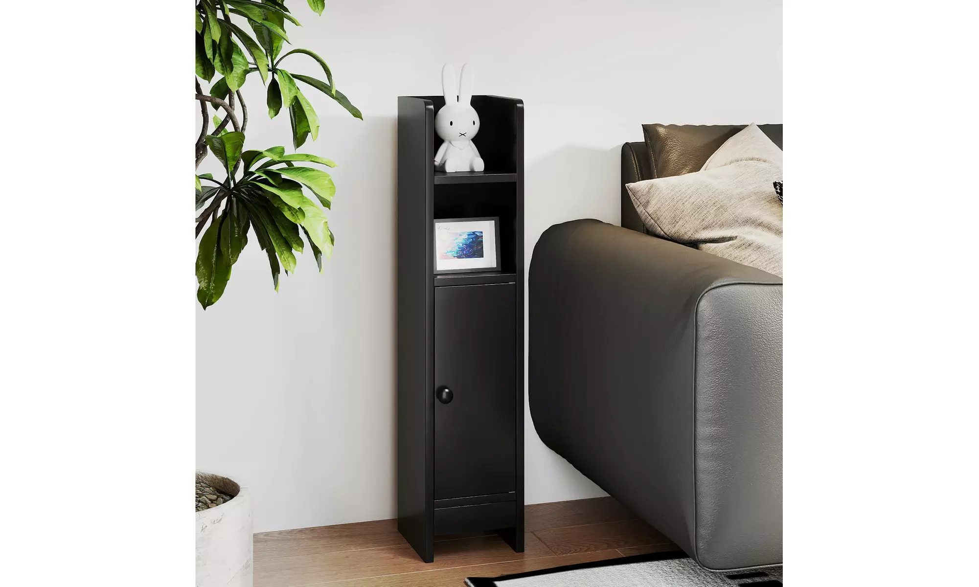 Costway Bathroom Storage Cabinet with Adjustable Shelf 1 Door & 2 Open Shelves