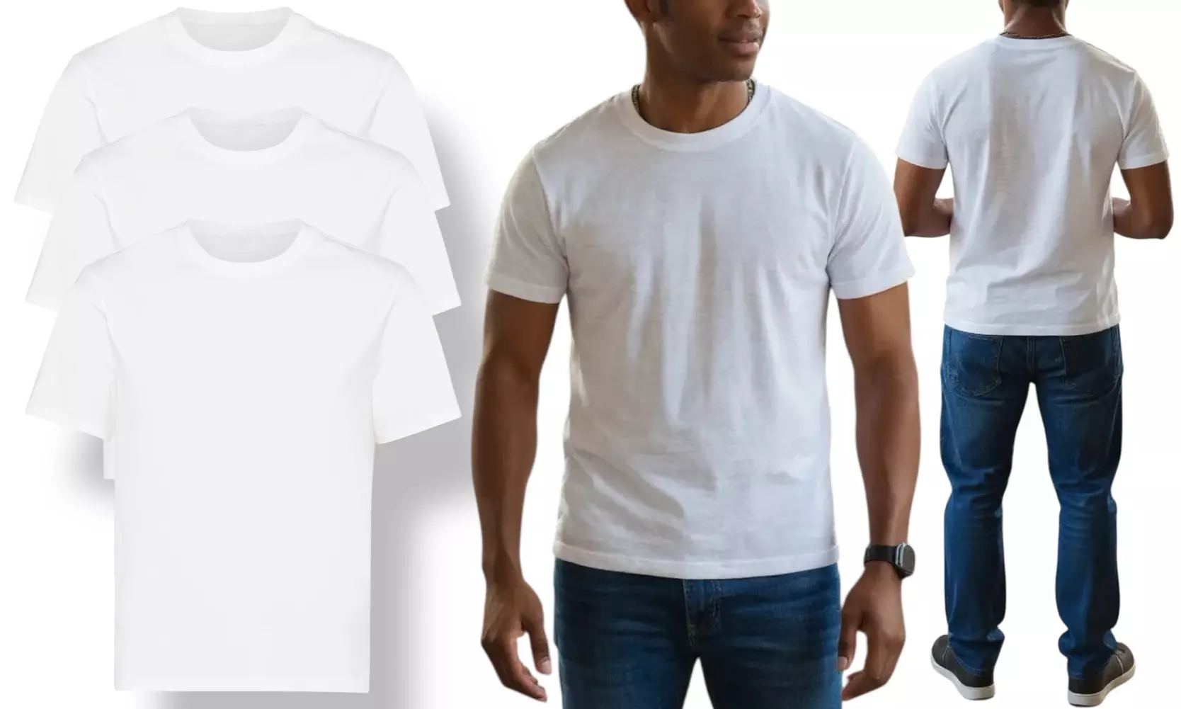 ToBeInStyle Men's 3-Pack White Cotton Blend Undershirt T-Shirts