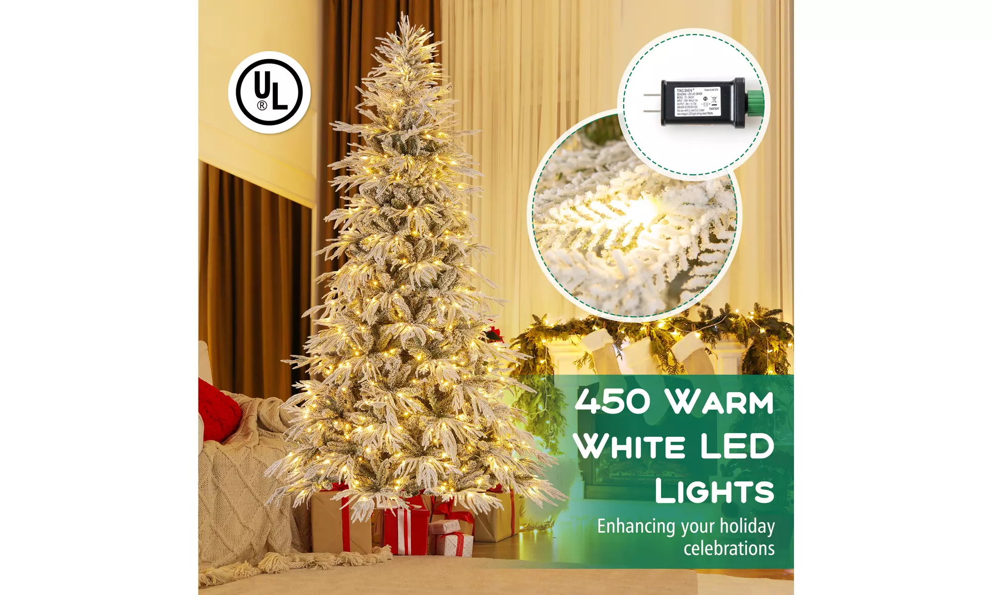 Costway Pre-Lit Artificial Christmas Tree with Branch Tips | Warm White LED Lights | Easy Setup & Home Decor