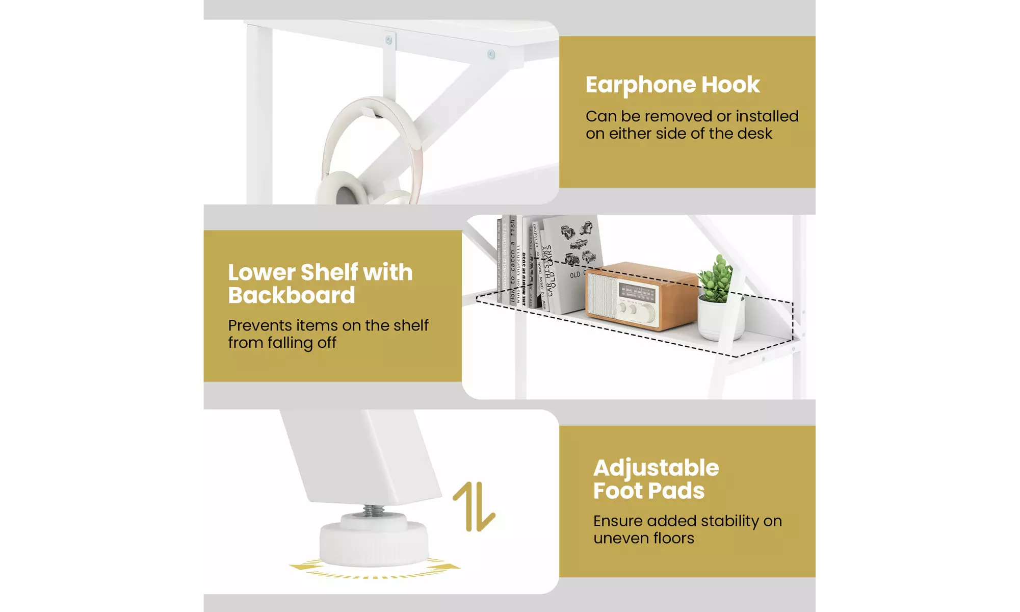 Costway Home Office Desk with Monitor Stand, Open Shelf and Metal Frame