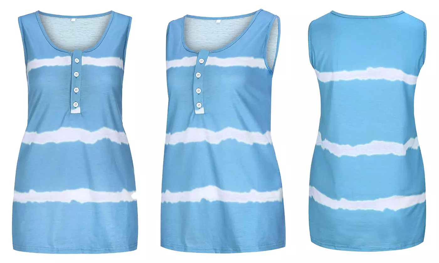 Womens Tie Dye Tank Tops Sleeveless Shirts Button Up Casual Camis