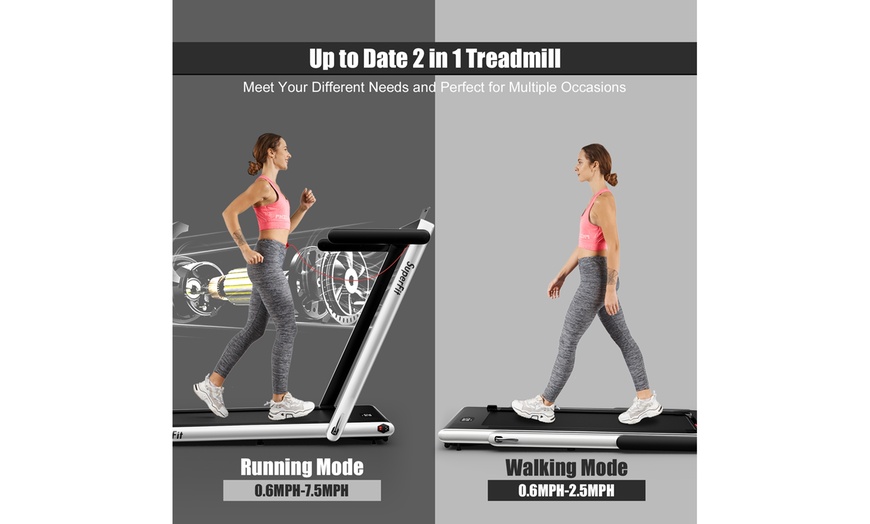 Image 5: Superfit 2.25HP 2 in 1 Folding Treadmill Speaker Home Gym