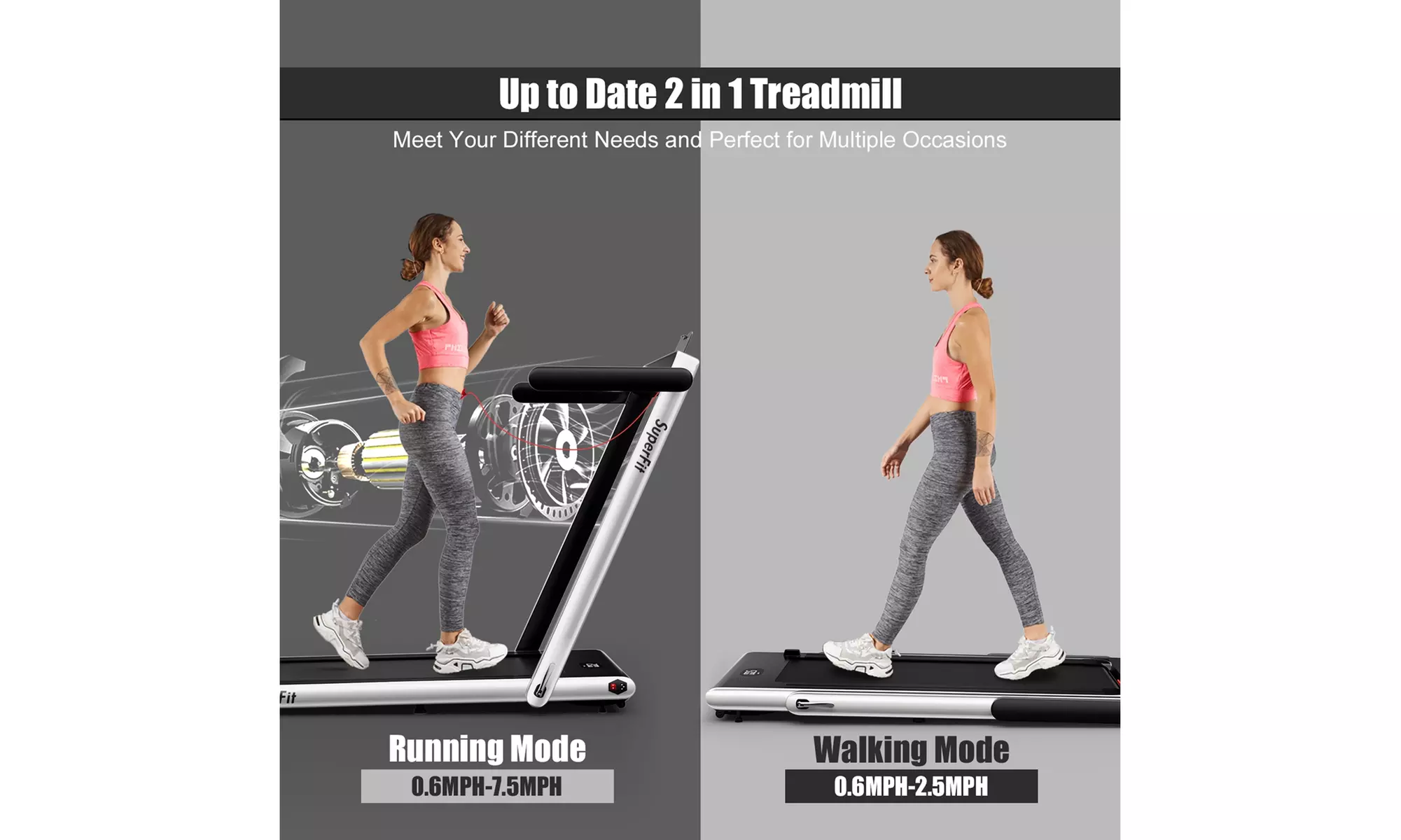 Superfit 2.25HP 2 in 1 Folding Treadmill Speaker Home Gym