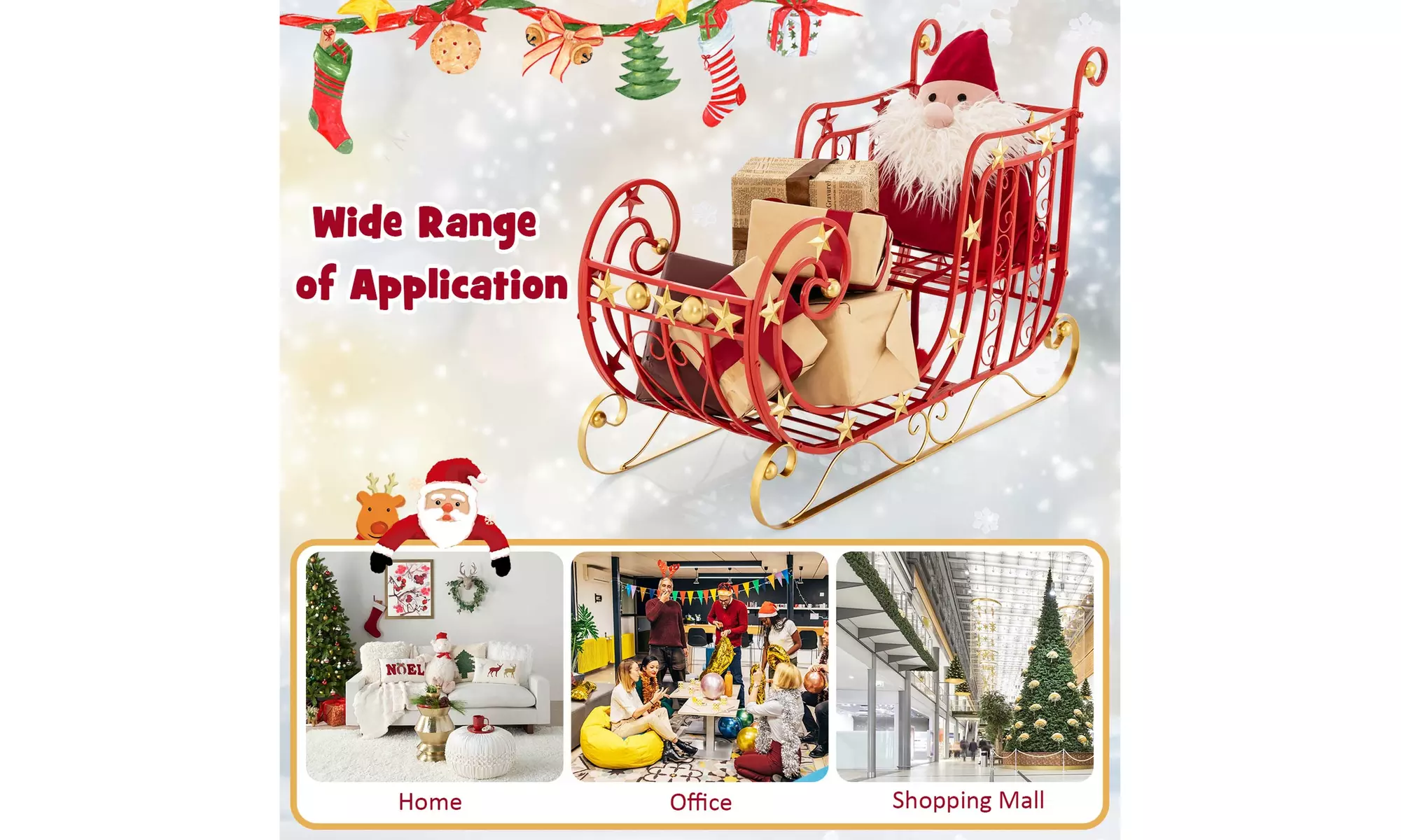 Costway Red Santa Sleigh w/ Large Cargo Area Gifts Metal Christmas Holiday Decor