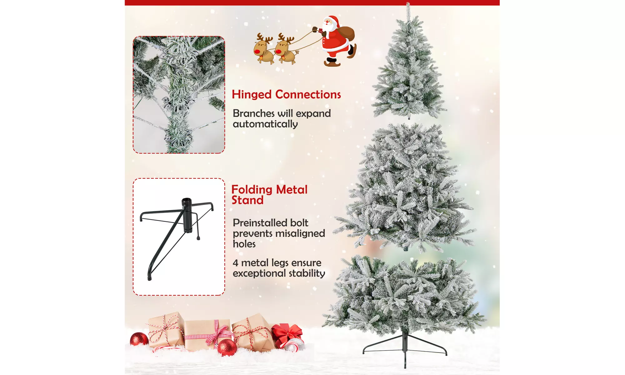 Costway Pre-Lit Artificial Christmas Tree with Branch Tips | Warm White LED Lights | Easy Setup & Home Decor